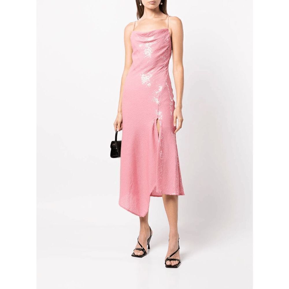 Alice + Olivia Harmony Asymmetric Barbie Pink Sequin Chiffon Midi Dress Size 2